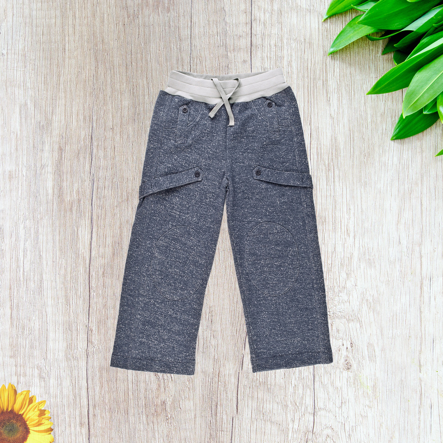 Kidsy Boys Casual Denim-Looking Pants – Knee Patches, Soft Cotton,  Pull-On/Drawstring Closure, Dark Denim, 8